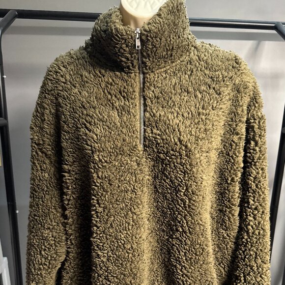 H&M Olive Green Sherpa Fleece Pullover NWT - Picture 7 of 11